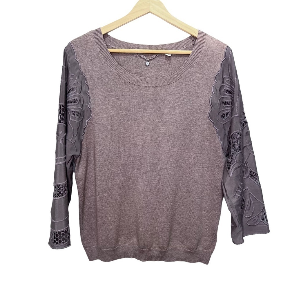 Anthropologie Knitted & Knotted Tan Crew Neck Sweater Size Medium